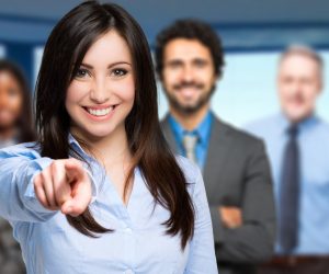 A leader women point out fingures and choose the team